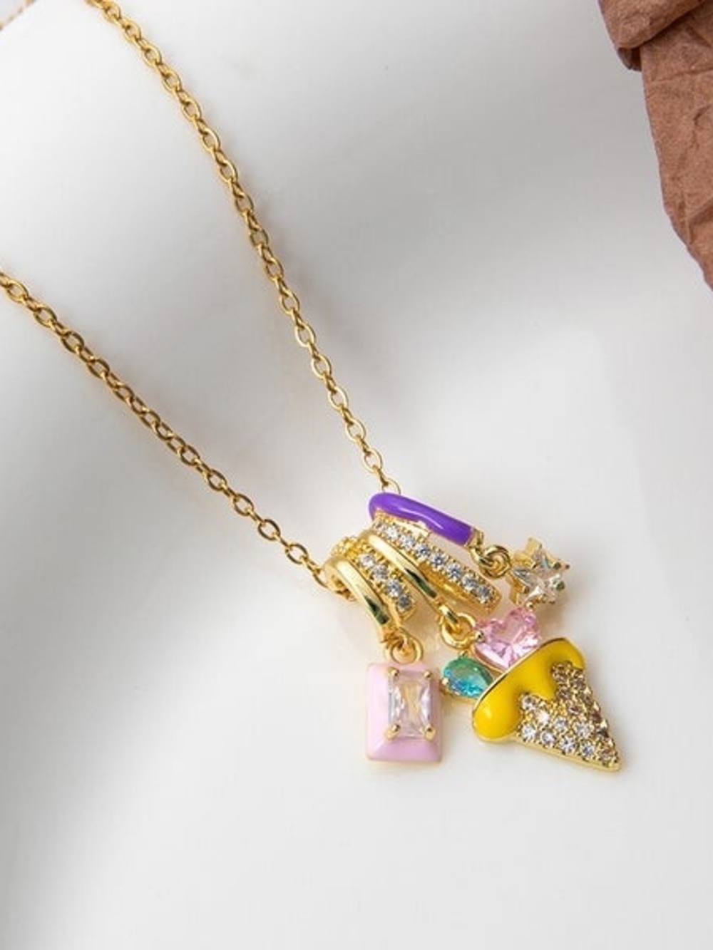 Gold Plated Multicolor Ice Cream Charm Necklace